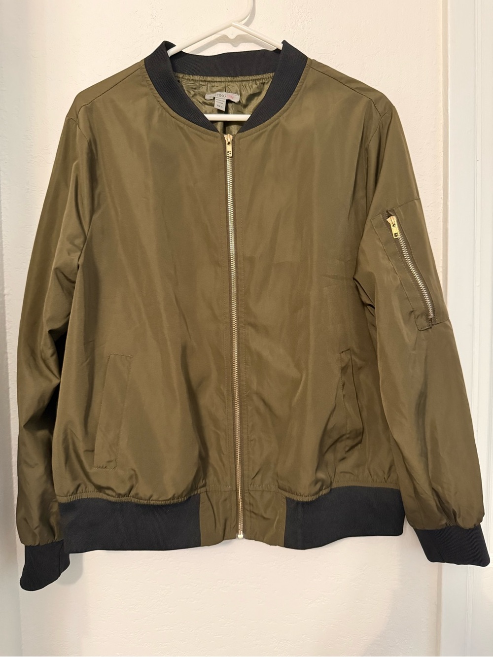 Olive Green Bomber Jacket with Black Trim